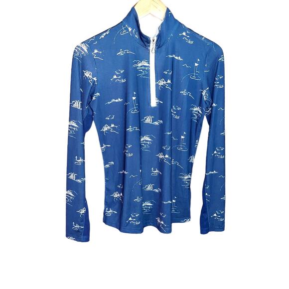 San Soleil Womens 1/4 Zip Long Sleeve Navy Pullover Golf Print Shirt Size Small - Picture 1 of 6